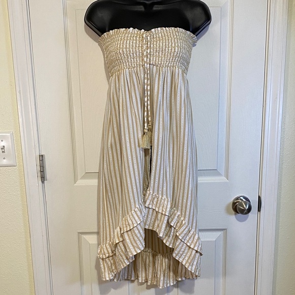 Striped Blue Island Strapless Swimsuit Coverup or Top with Ruffle Hem XS - Picture 1 of 7